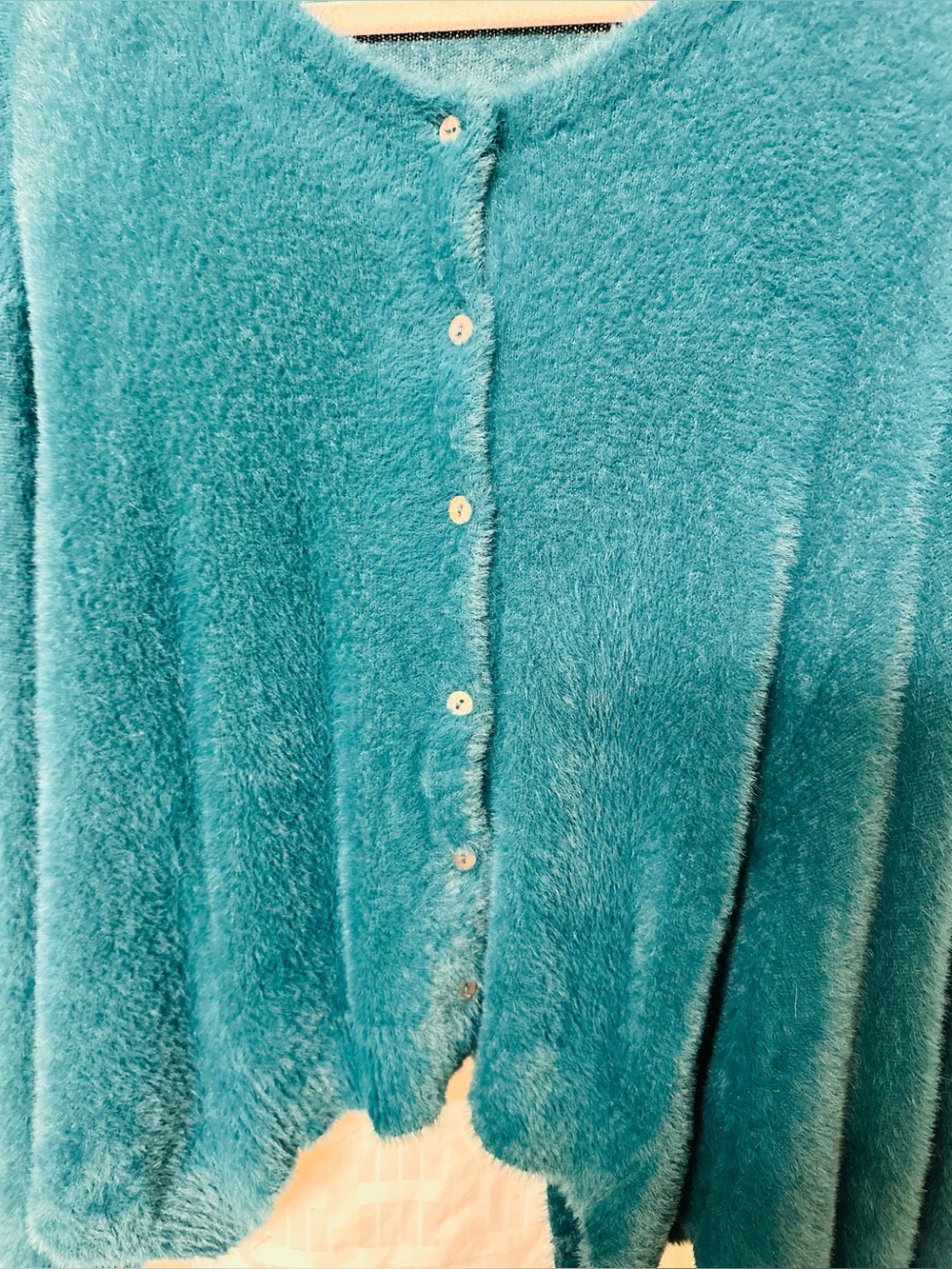 FREE PEOPLE Sz M FP ONE WYATT CARDI SOFT FUZZY BUTTON FRONT CARDIGAN TEAL - Picture 8 of 13